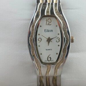 Vintage Eikon Ladies Wristwatch Gold/Silver Tone Cuff Bracelet Band Quartz Watch